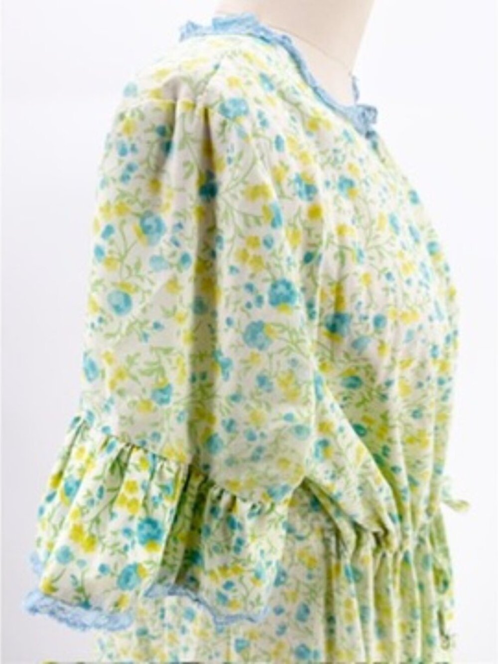 LOUNGEES Pettirobe Vtg Green Blue Floral Pockets MuMu House Dress Loungewear M - Picture 3 of 14